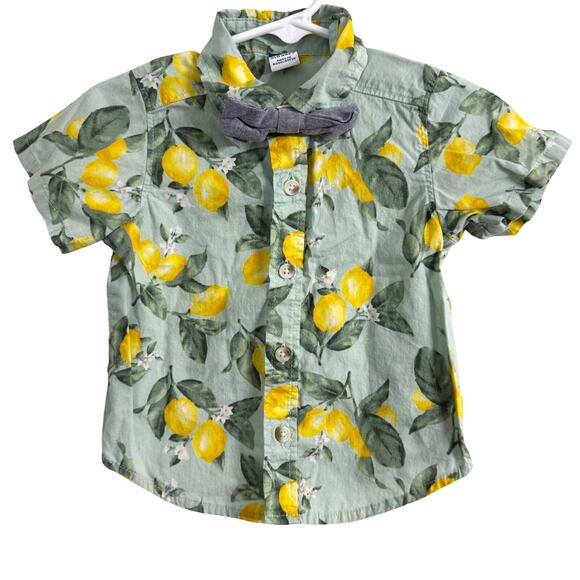 Old Navy Lemon Short-Sleeve Printed Poplin Shirt & Bow-Tie Set Size 12-18 Months - Picture 1 of 5